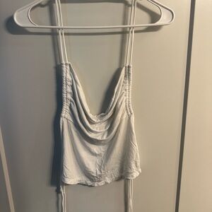 White Ruched Cowl Neck Top